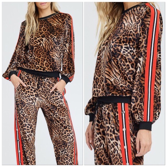 🆕Leopard Print Velvet Sweater Red Brown & Black - Picture 1 of 16
